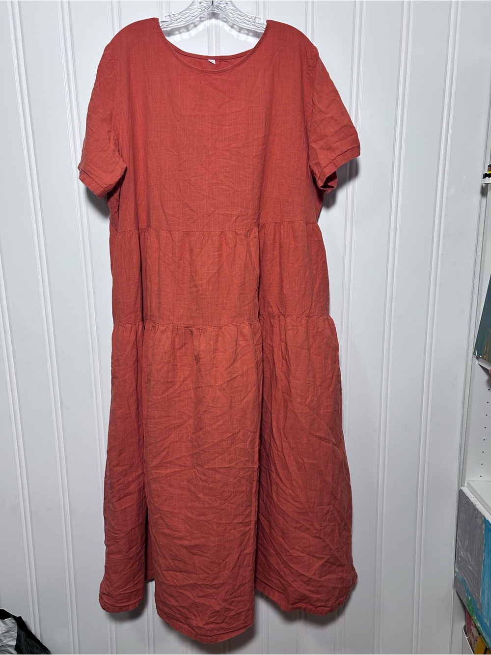 Women's Tiered Short-Sleeve Midi Dress - Rust Orange
